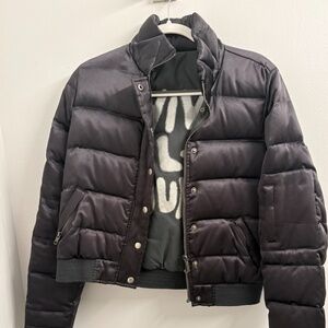 Vintage Juicy Couture Black Satin Viva La Bomber Puffer Coat